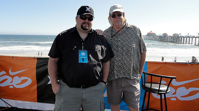 Sound Designer Gary Vahling and John Coffey during the US Open of Surfing